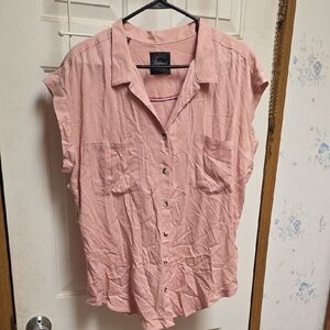 JACHS Girlfriend Pink Short-Sleeve Button Front Blouse